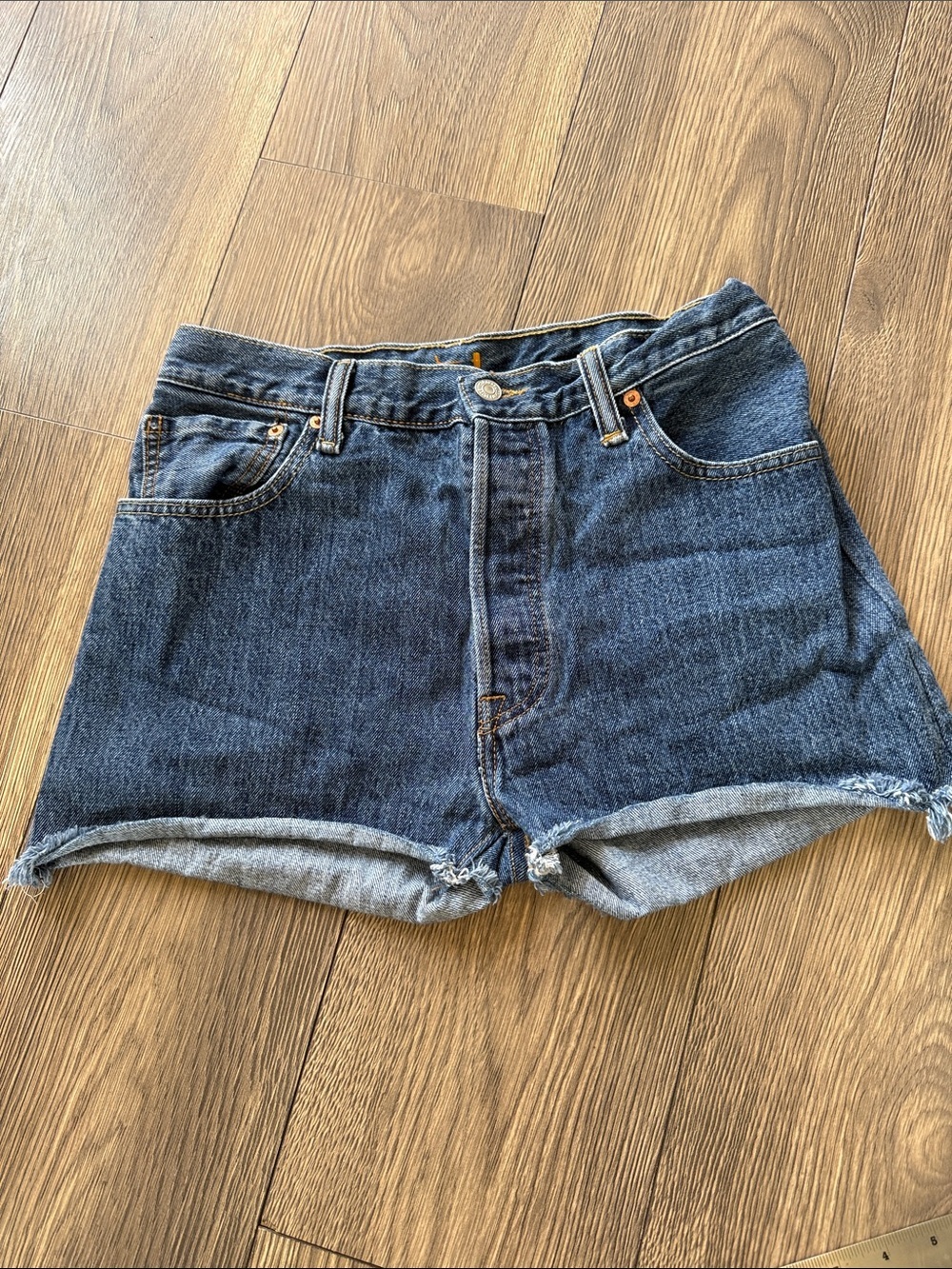 Vintage Levi 501 Classic  Blue Denim Shorts raw edge